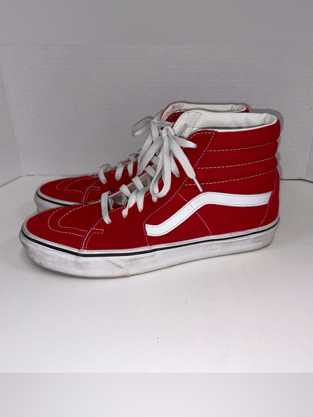 Vans Kids Red High-Top Sneakers with White Side Stripe